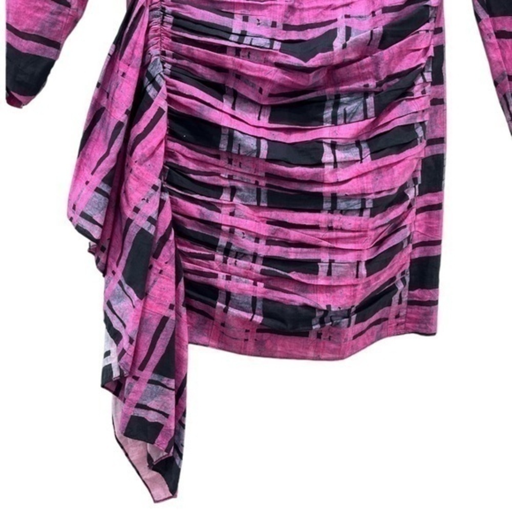 RHODE Piper Ruched Cotton Black and Magenta Pink Printed Mini Dress Size XS - Picture 3 of 7